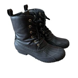 Northside Portia Winter Black Faux Leather Fashion Boots with Rubber Shell Sz 7